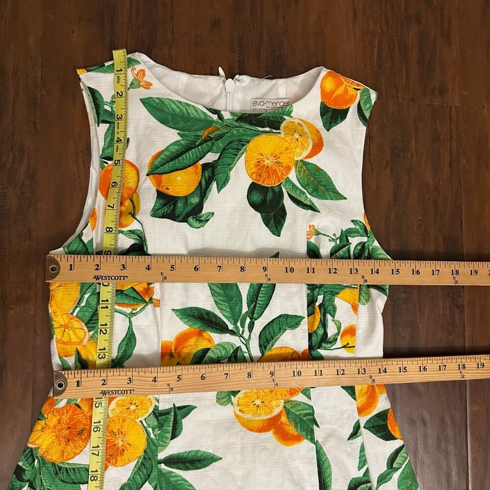 EVA MENDES Mini Dress Orange Citrus Fruit Print Sleeveless Stretch - Picture 12 of 13